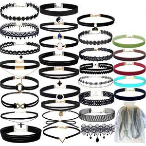 30 PCS Necklaces Black Velvet Choker Set for Women Adjustable Classic Gothic Tat
